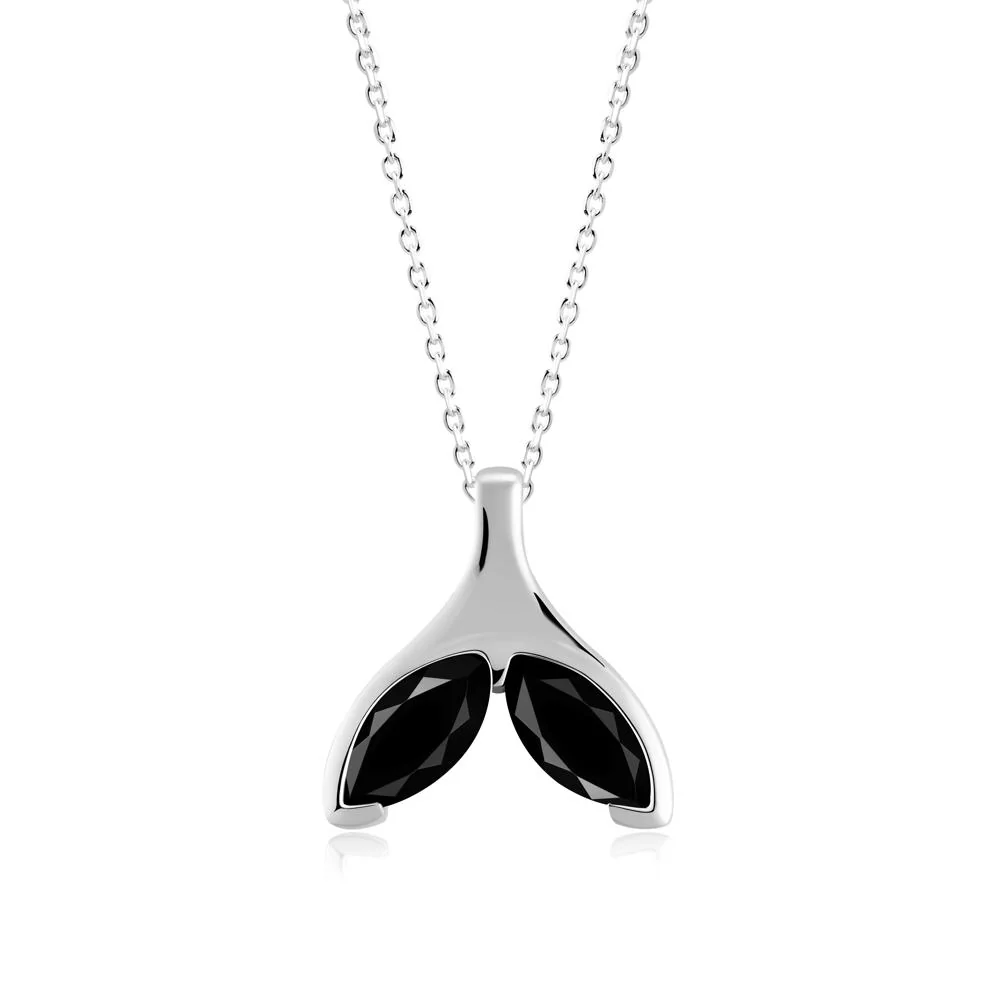 Marquise Twin Black Spinel Leaf Necklace