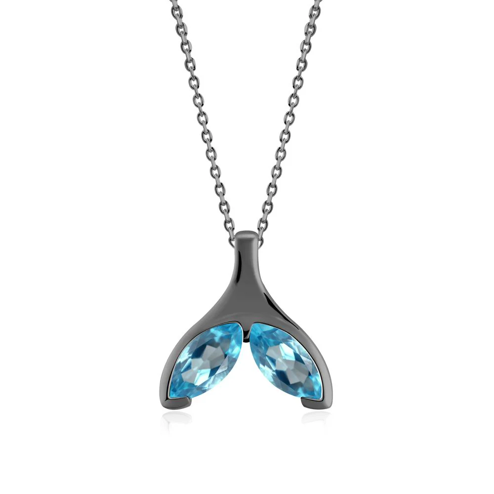 Marquise Twin Swiss Blue Topaz Leaf Necklace