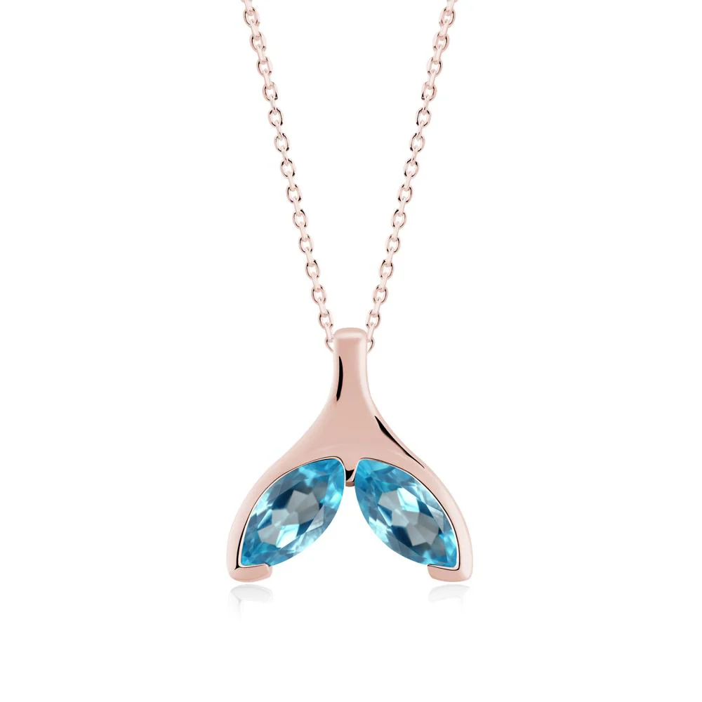 Marquise Twin Swiss Blue Topaz Leaf Necklace - Image 2
