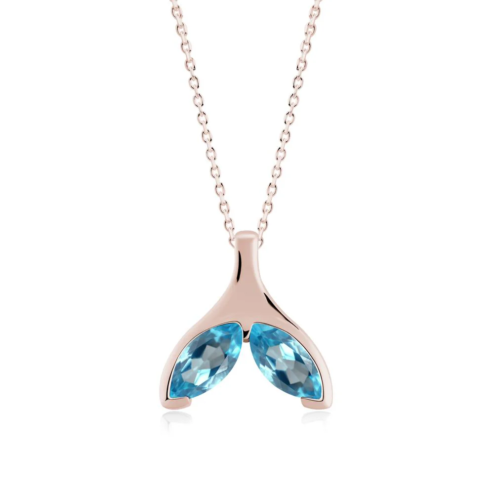Marquise Twin Swiss Blue Topaz Leaf Necklace - Image 3