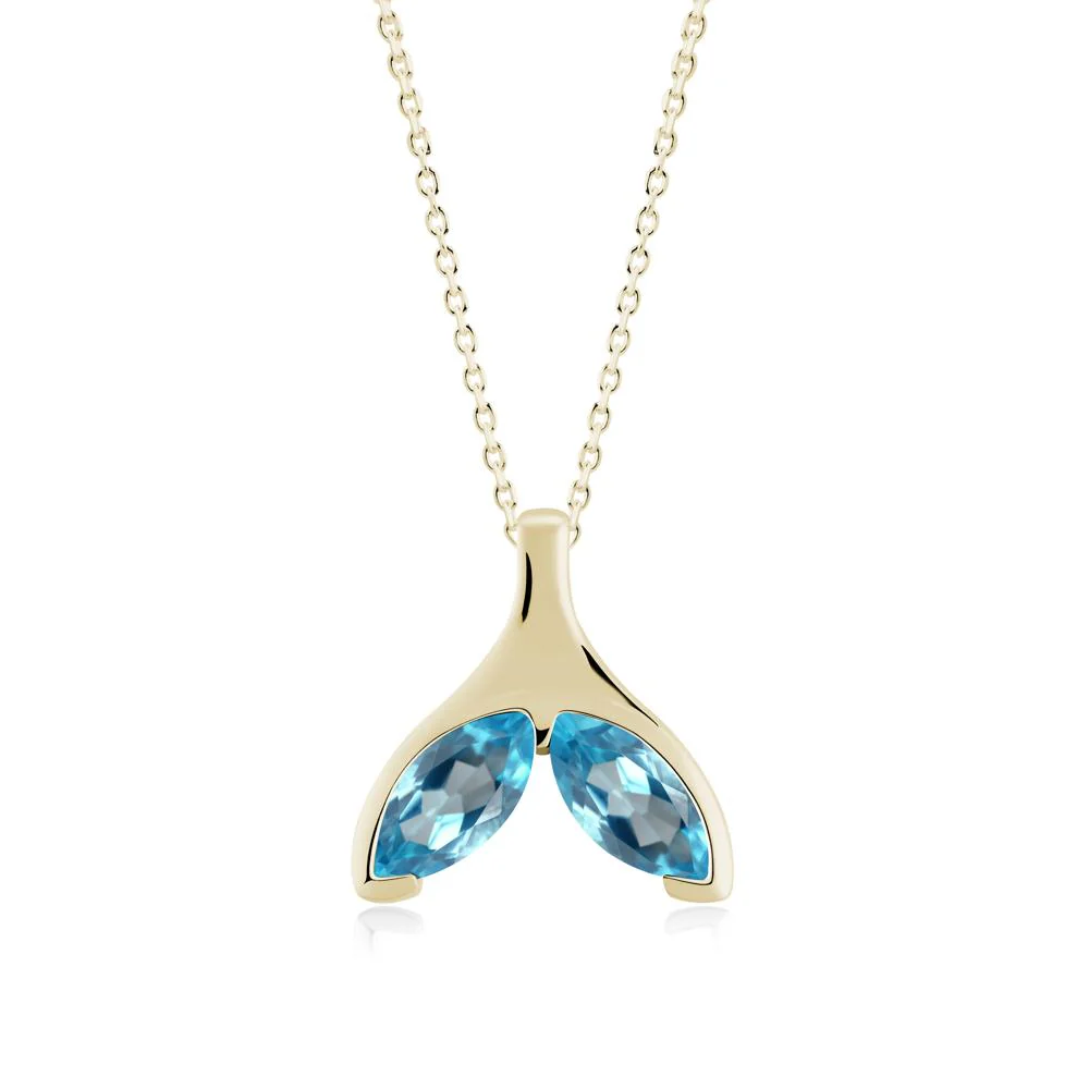 Marquise Twin Swiss Blue Topaz Leaf Necklace - Image 4