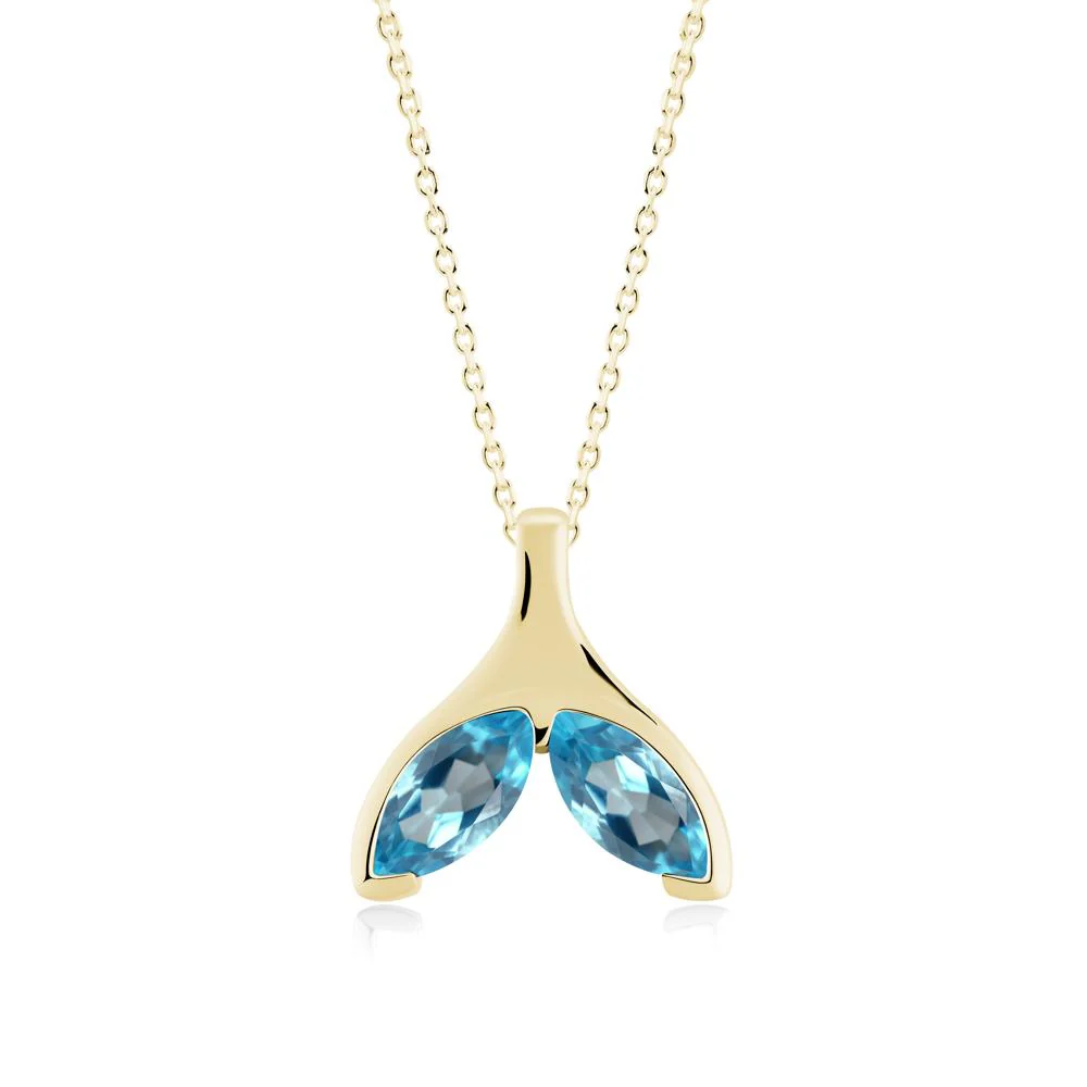 Marquise Twin Swiss Blue Topaz Leaf Necklace - Image 5