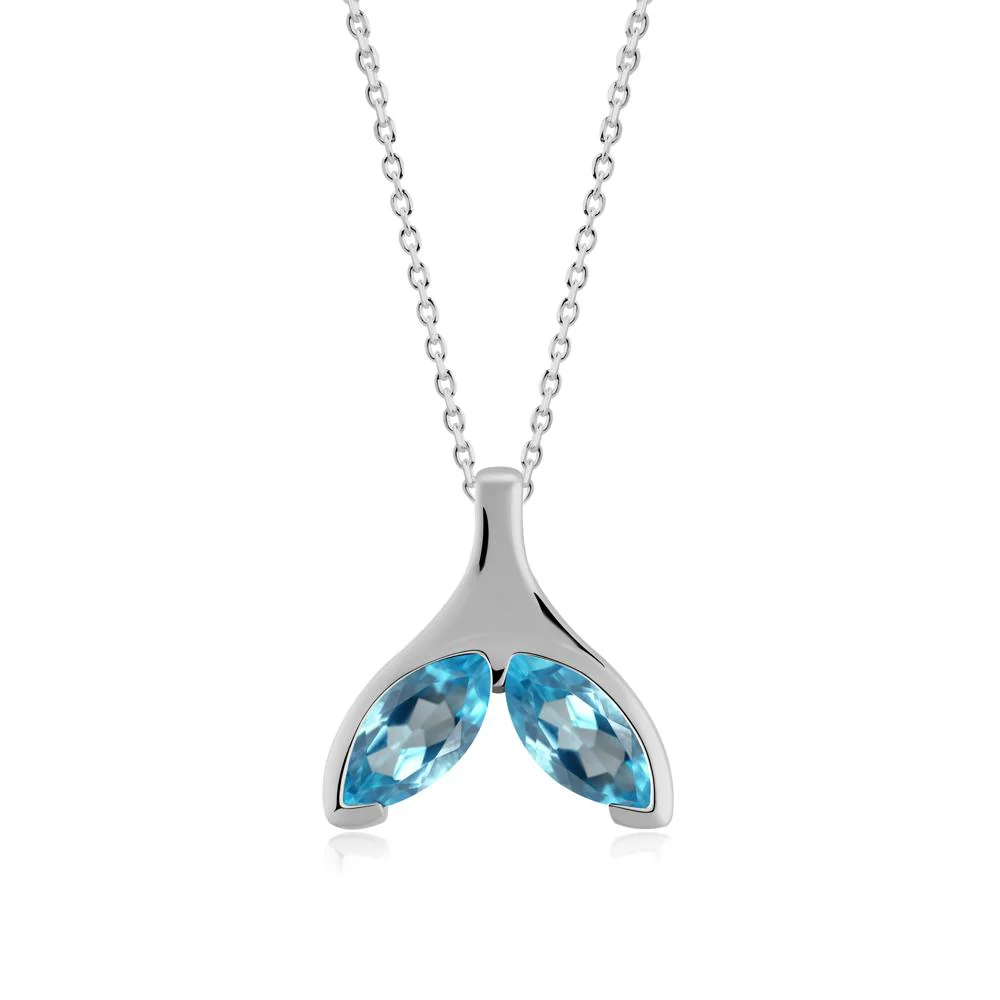 Marquise Twin Swiss Blue Topaz Leaf Necklace - Image 7