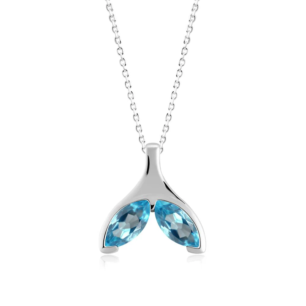 Marquise Twin Swiss Blue Topaz Leaf Necklace - Image 8