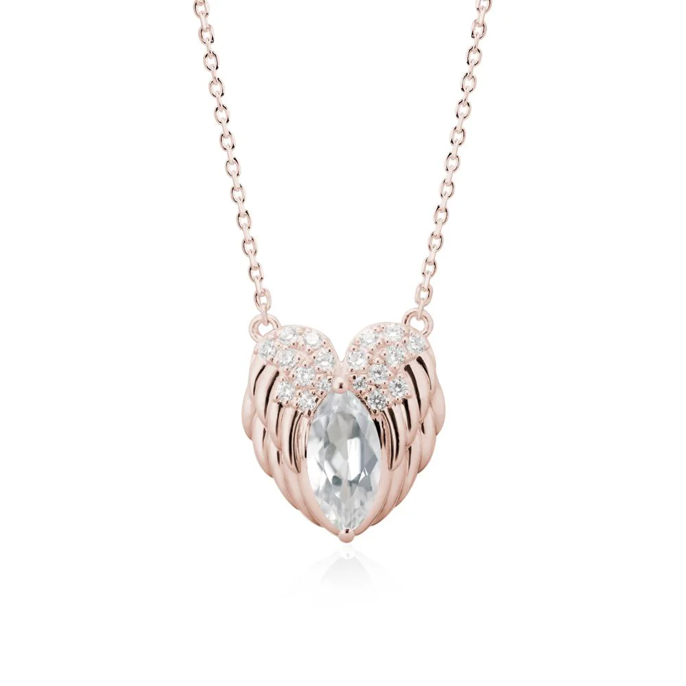 Marquise White Topaz Angel Wings Heart Pendant