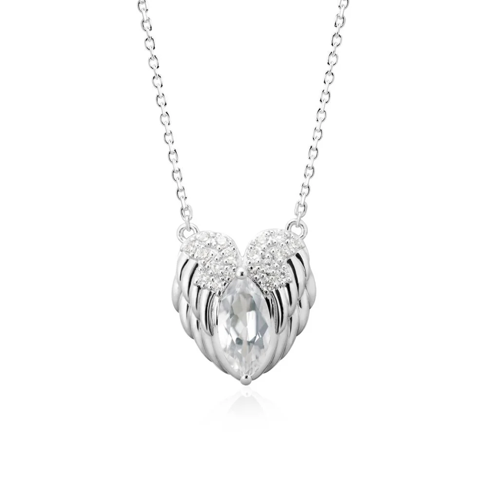 Marquise White Topaz Angel Wings Heart Pendant - Image 5