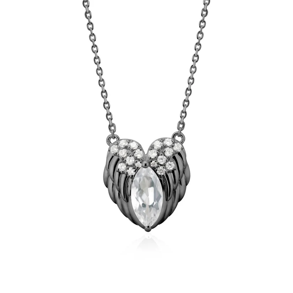 Marquise White Topaz Angel Wings Heart Pendant - Image 7