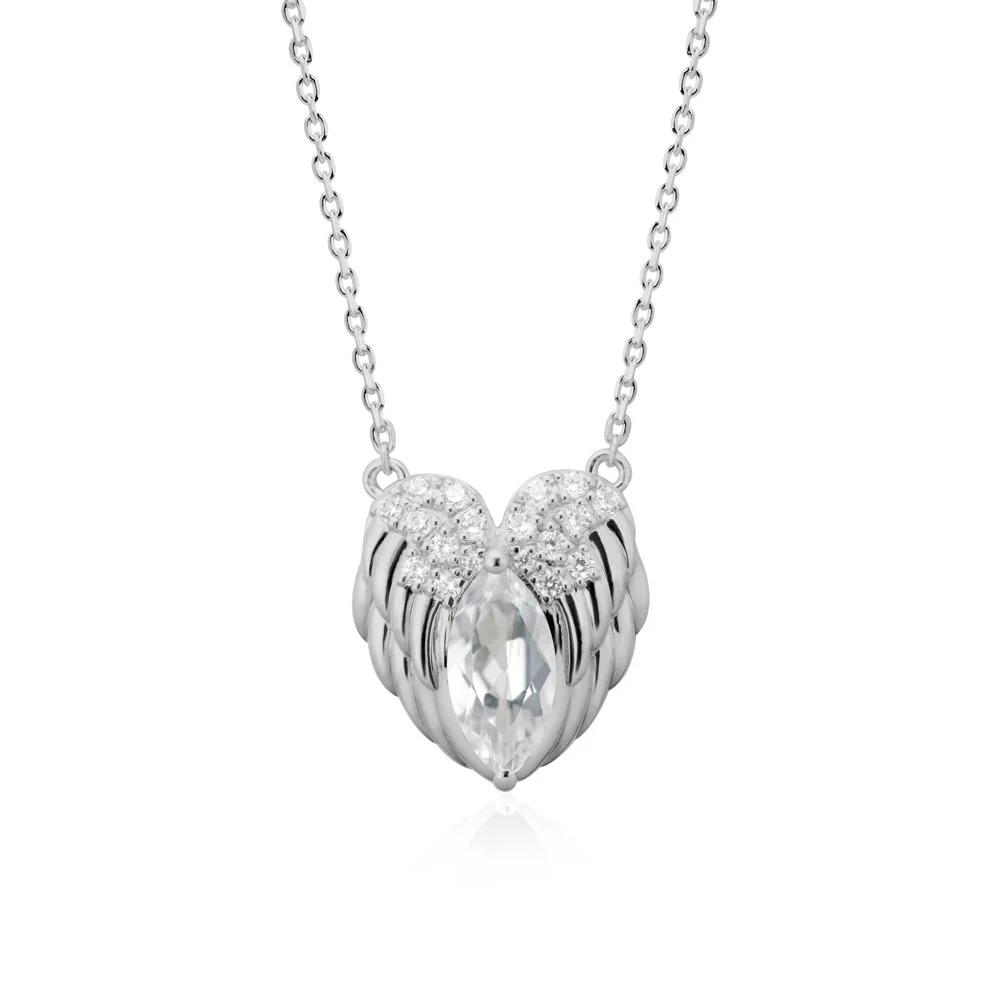 Marquise White Topaz Angel Wings Heart Pendant - Image 8