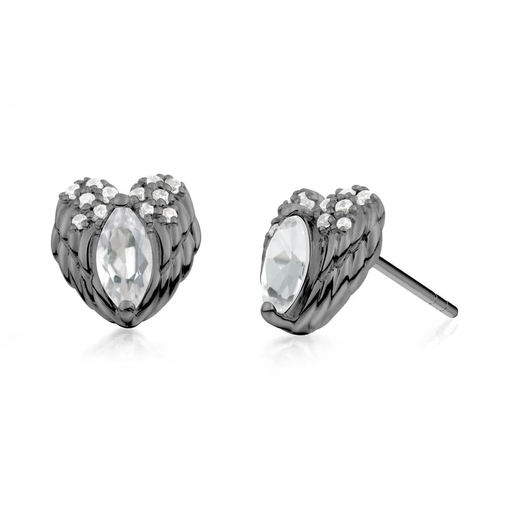Marquise White Topaz Angel Wings Heart Stud Earrings - Image 2