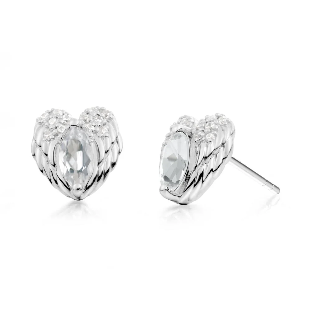 Marquise White Topaz Angel Wings Heart Stud Earrings - Image 4
