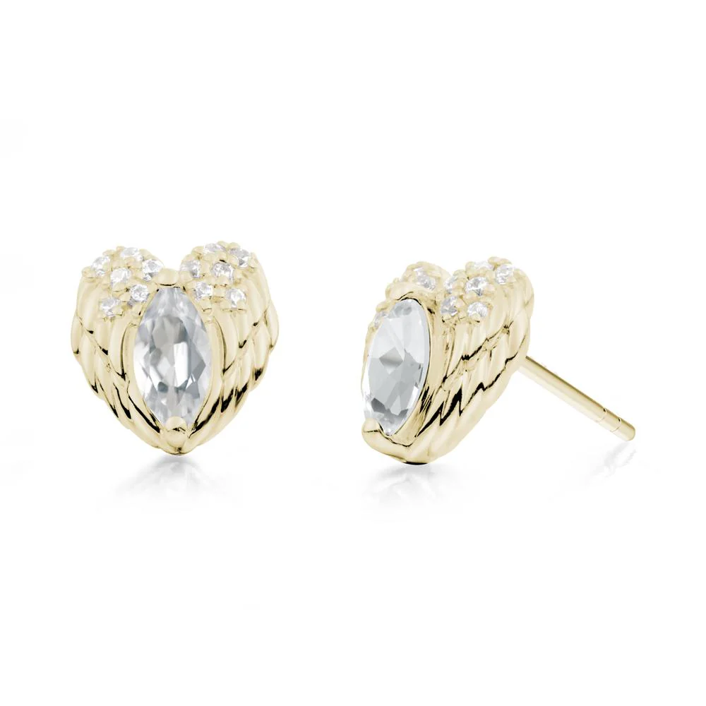Marquise White Topaz Angel Wings Heart Stud Earrings - Image 6