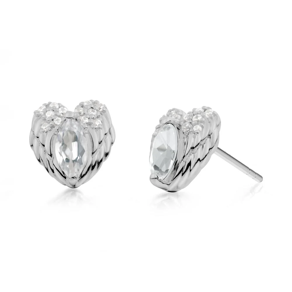 Marquise White Topaz Angel Wings Heart Stud Earrings - Image 8