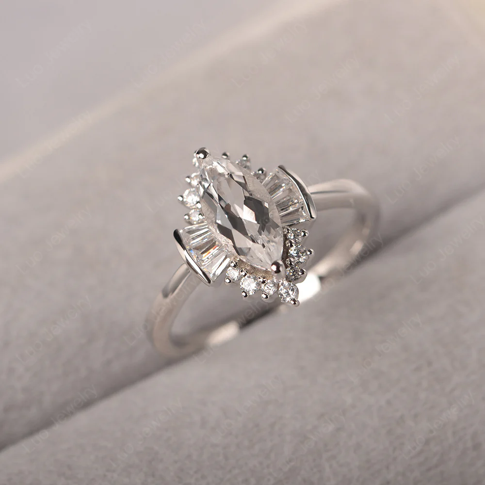 Marquise White Topaz Ring with Baguettes - Image 2