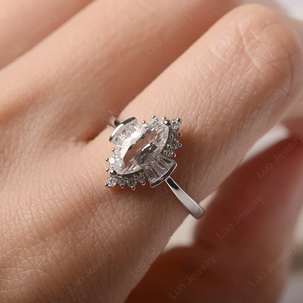 Marquise White Topaz Ring with Baguettes - Image 5