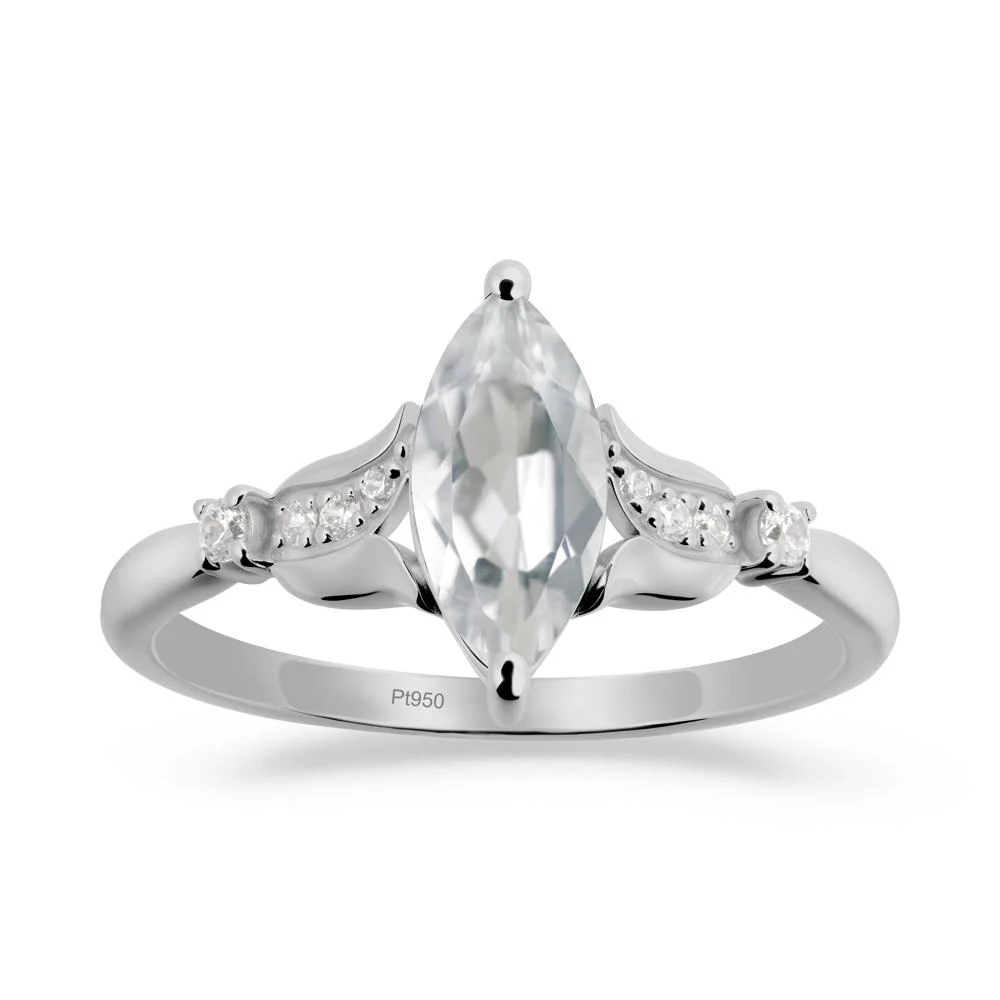 Marquise White Topaz Floral Engagement Ring - Image 5
