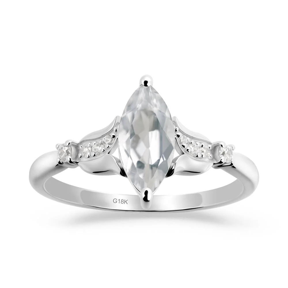 Marquise White Topaz Floral Engagement Ring - Image 7