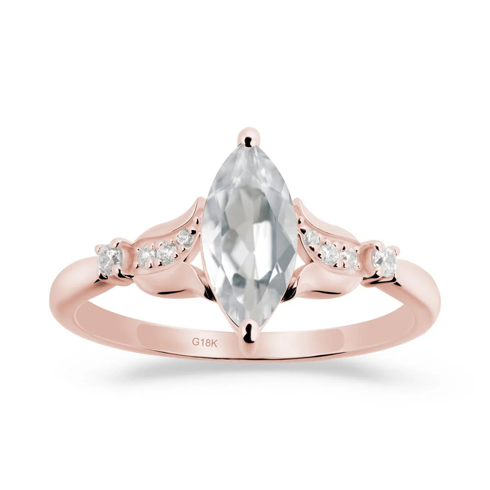 Marquise White Topaz Floral Engagement Ring - Image 9