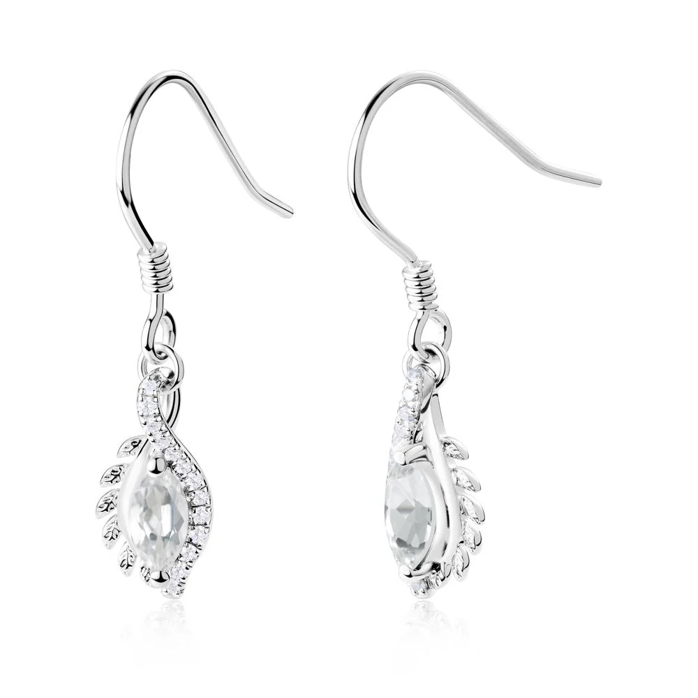 Marquise White Topaz French Hook Earrings - Image 8