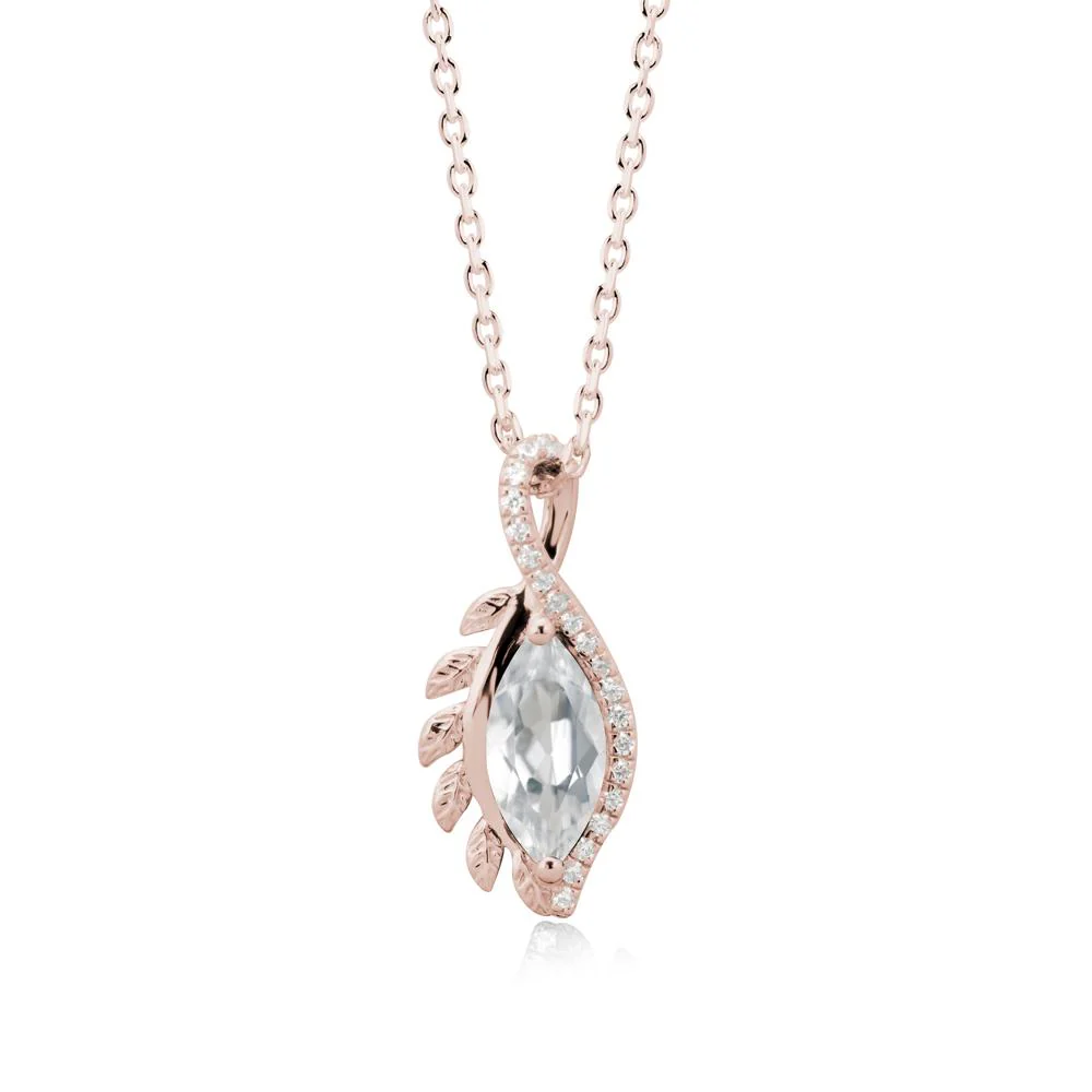 Marquise White Topaz Leaf Vine Pendant Necklace - Image 2