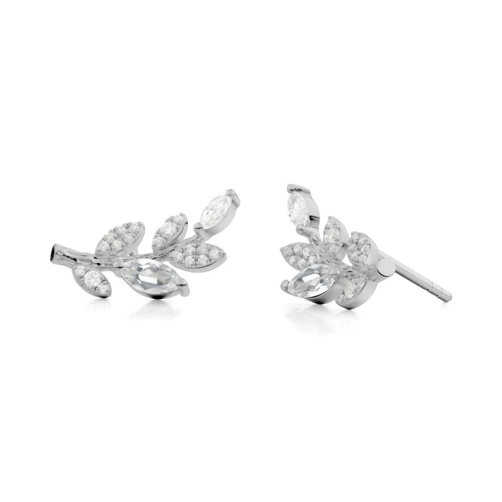 Marquise White Topaz Vine Leaf  Earrings - Image 3