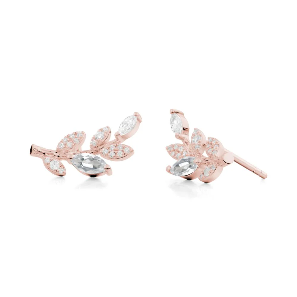 Marquise White Topaz Vine Leaf  Earrings - Image 5