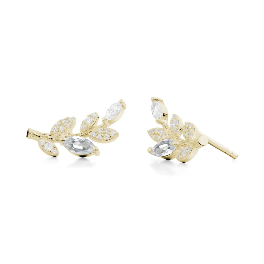 Marquise White Topaz Vine Leaf  Earrings - Image 9