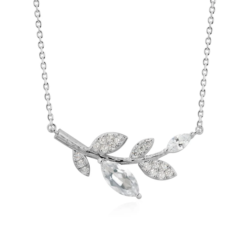 Marquise White Topaz Vine Leaf Necklace - Image 8