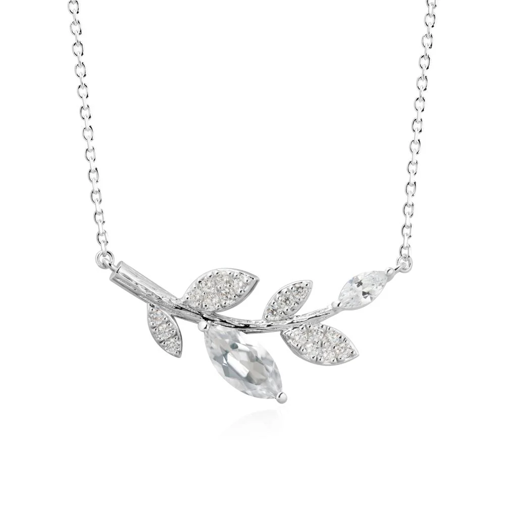 Marquise White Topaz Vine Leaf Necklace - Image 9