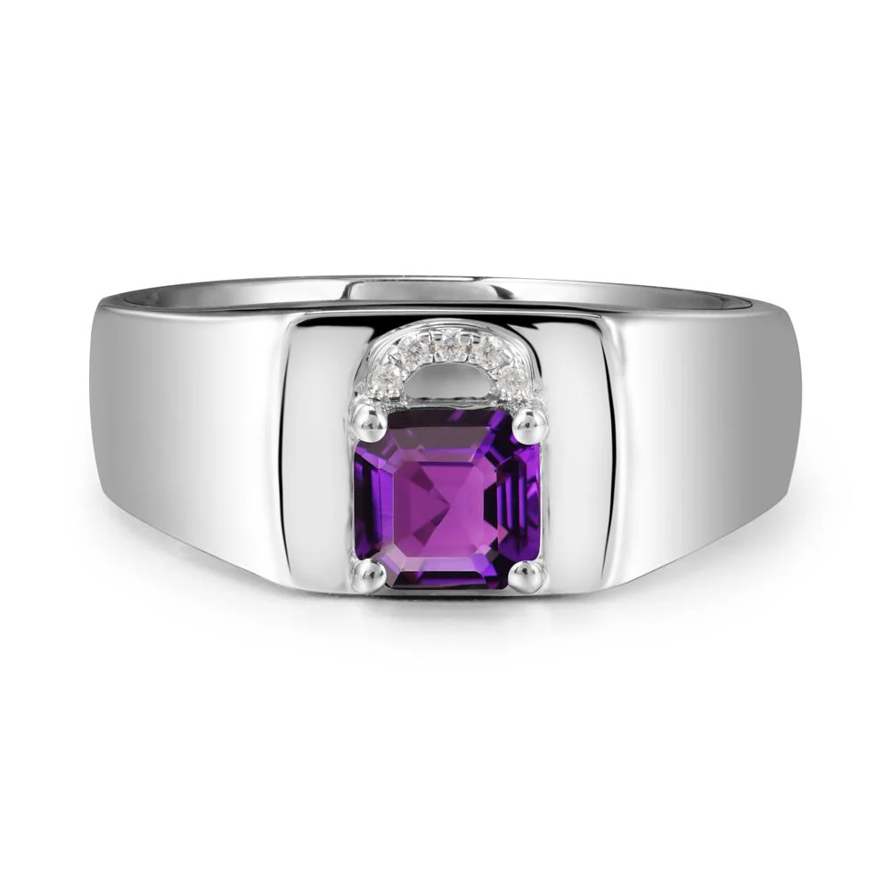Men Amethyst Ring with Lock Design