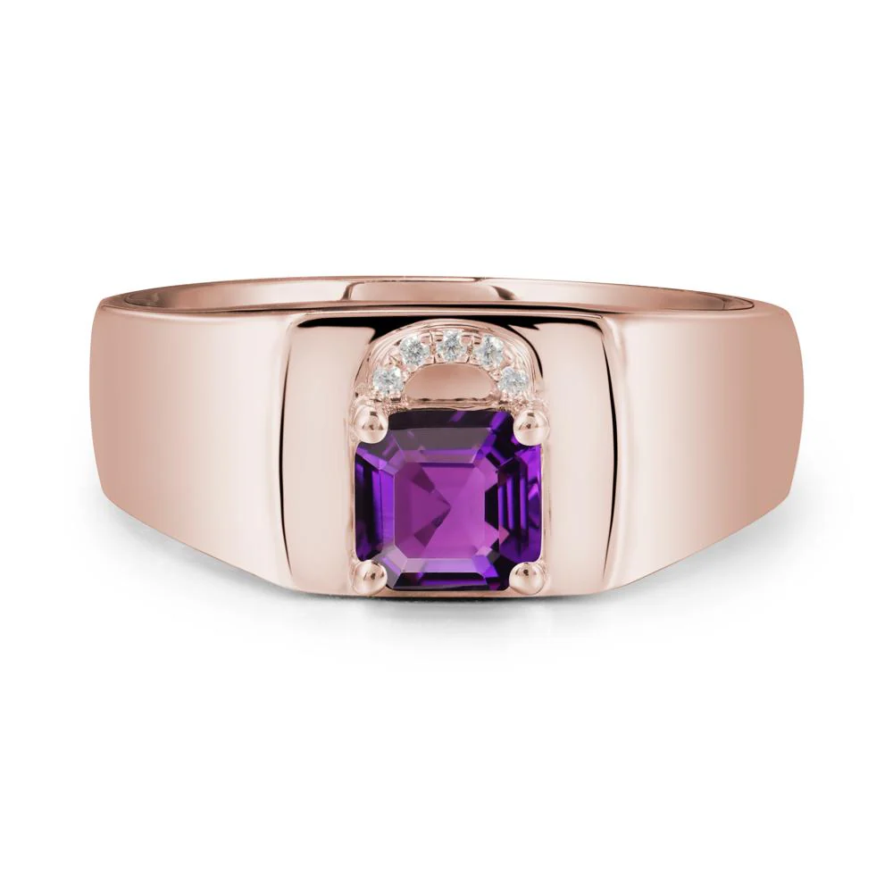 Men Amethyst Ring with Lock Design - Image 2
