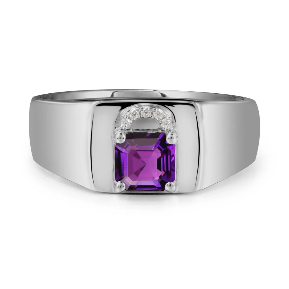 Men Amethyst Ring with Lock Design - Image 8