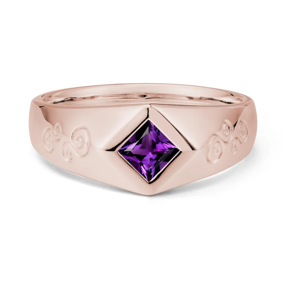 Men Amethyst Scroll Engraved Ring - Image 2