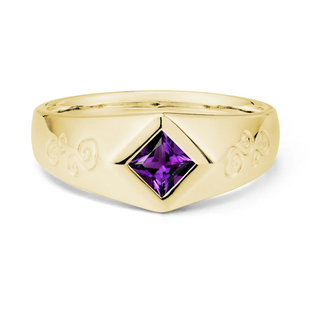 Men Amethyst Scroll Engraved Ring - Image 7