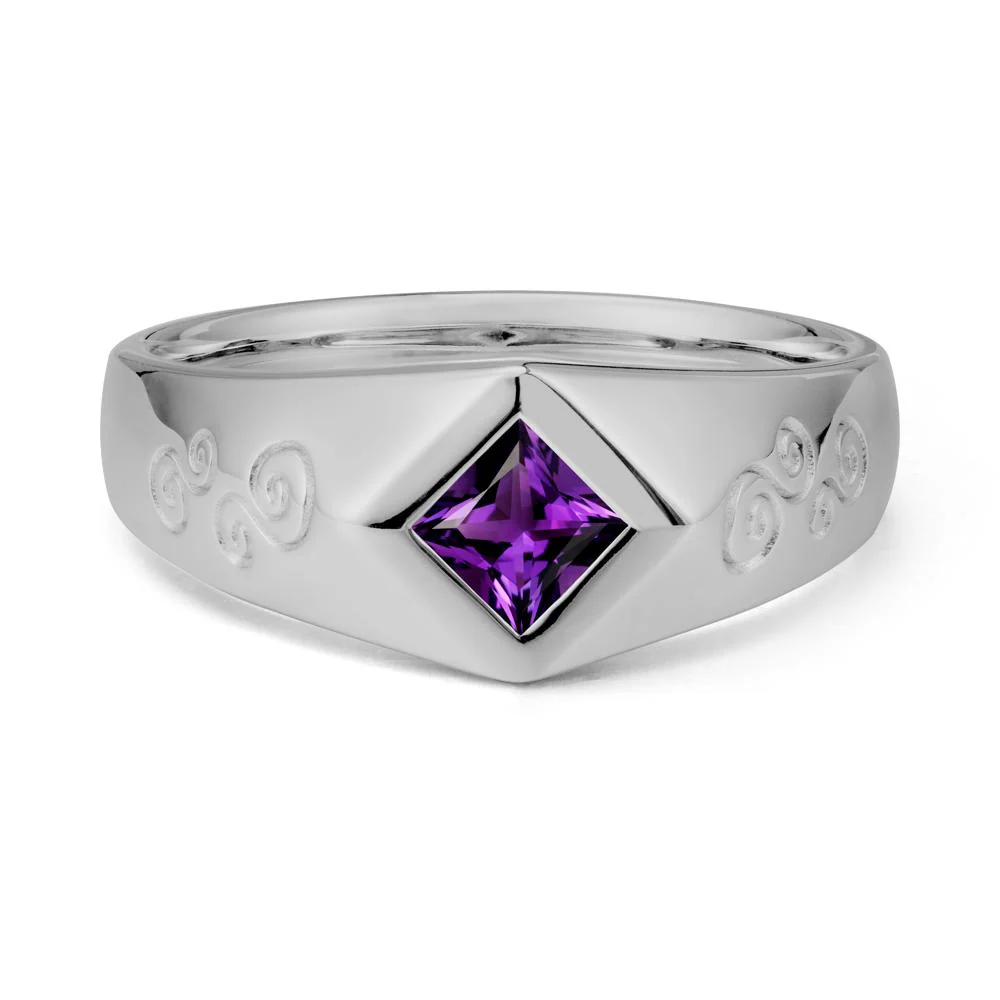 Men Amethyst Scroll Engraved Ring - Image 8