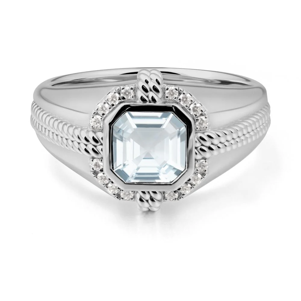 Men Aquamarine Ring with Wide Band - Image 8