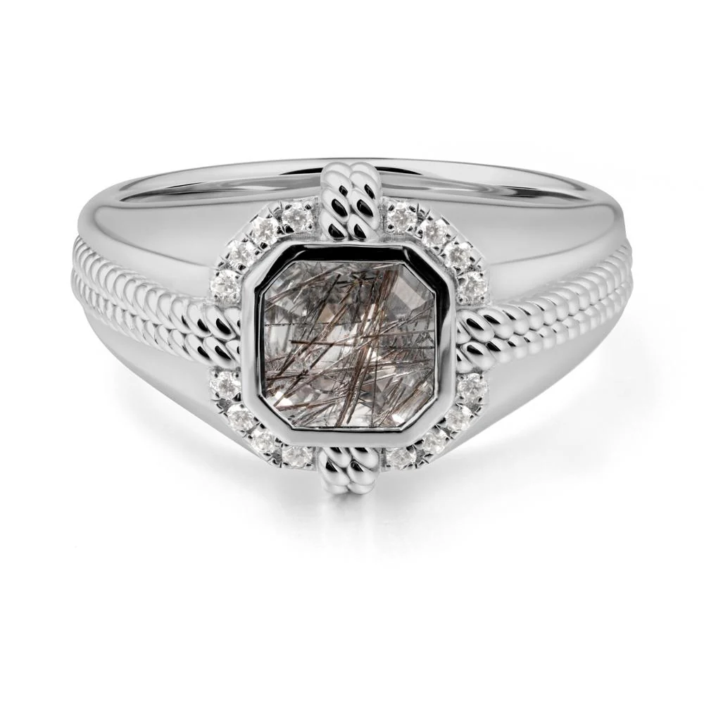 Men Black Rutilated Quartz Promise Ring with Twist Rope Design - Image 8