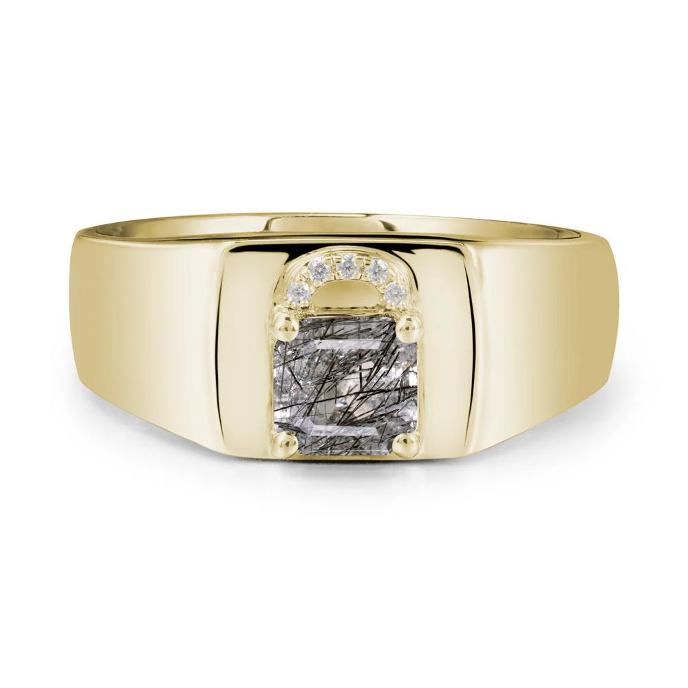 Men Black Rutilated Quartz Ring with Lock Design - Image 3