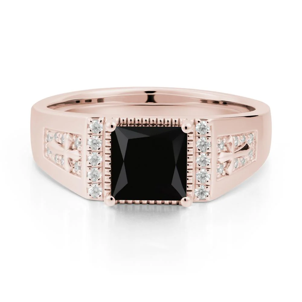 Men Black Spinel Statement Ring with Cross - Image 2