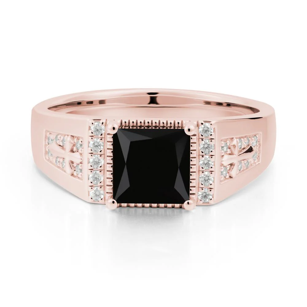 Men Black Spinel Statement Ring with Cross - Image 5