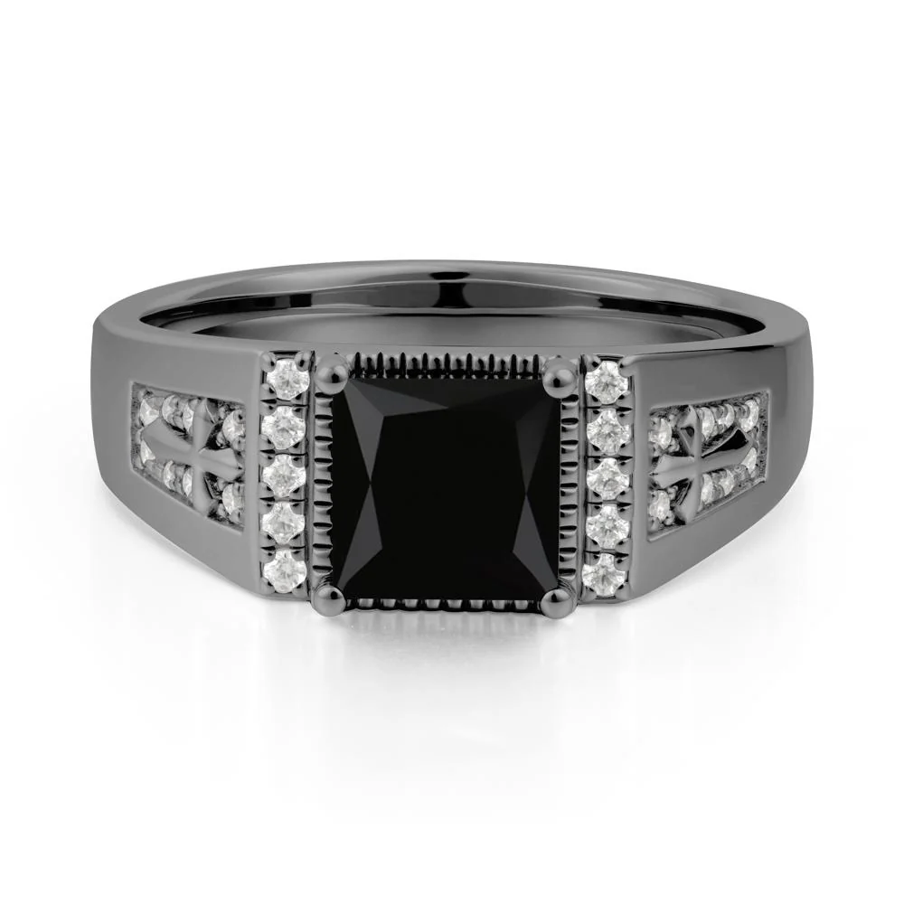 Men Black Spinel Statement Ring with Cross - Image 8