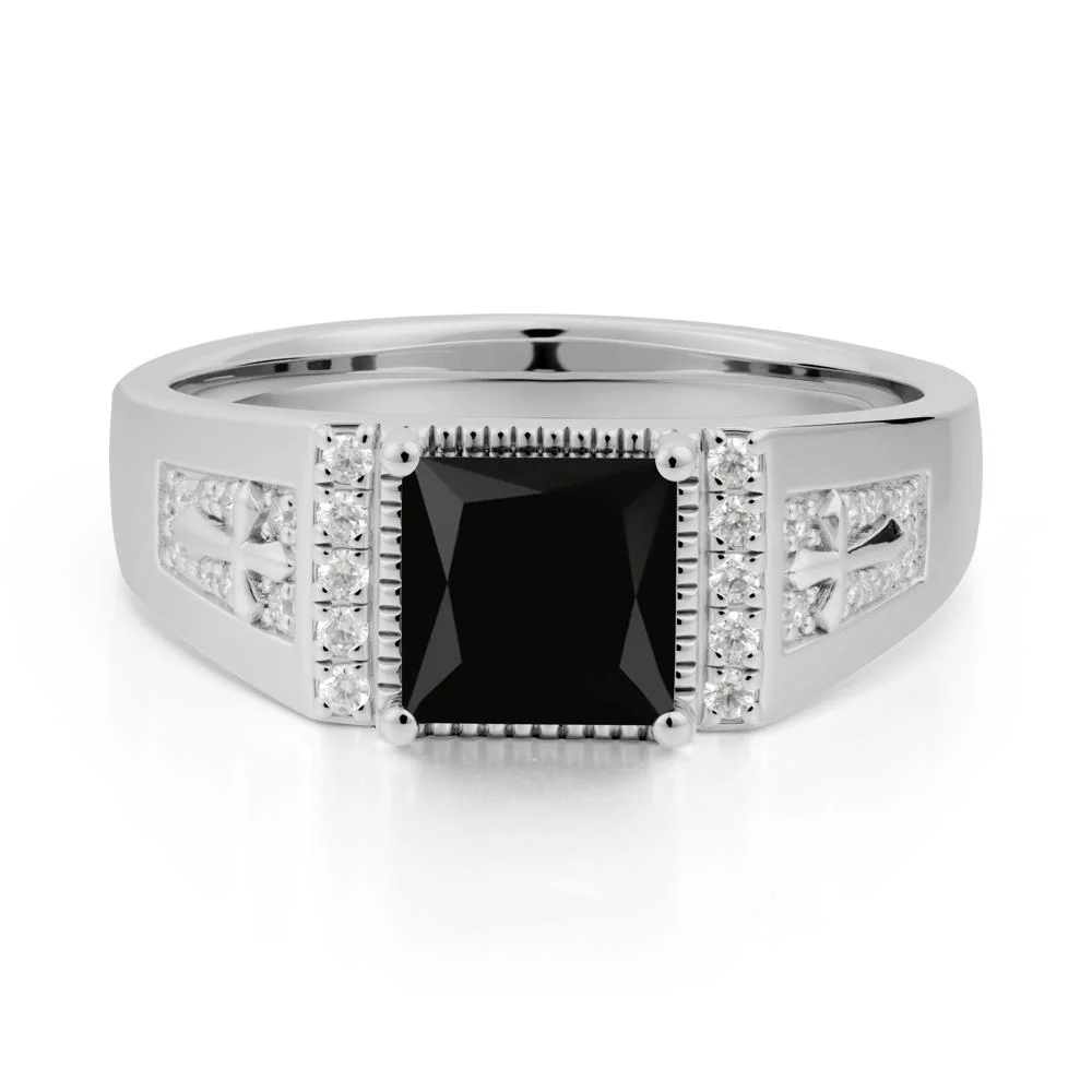 Men Black Spinel Statement Ring with Cross - Image 9
