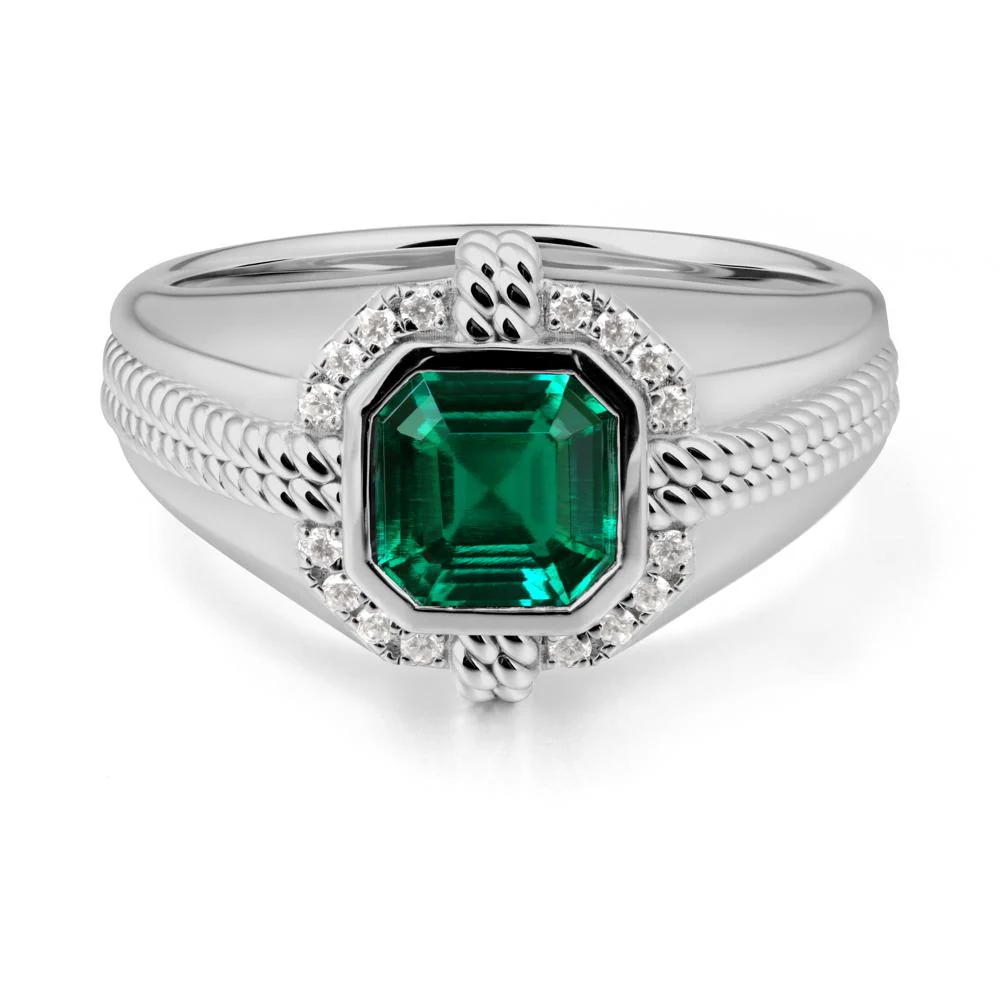 Men Emerald Ring with Wide Band