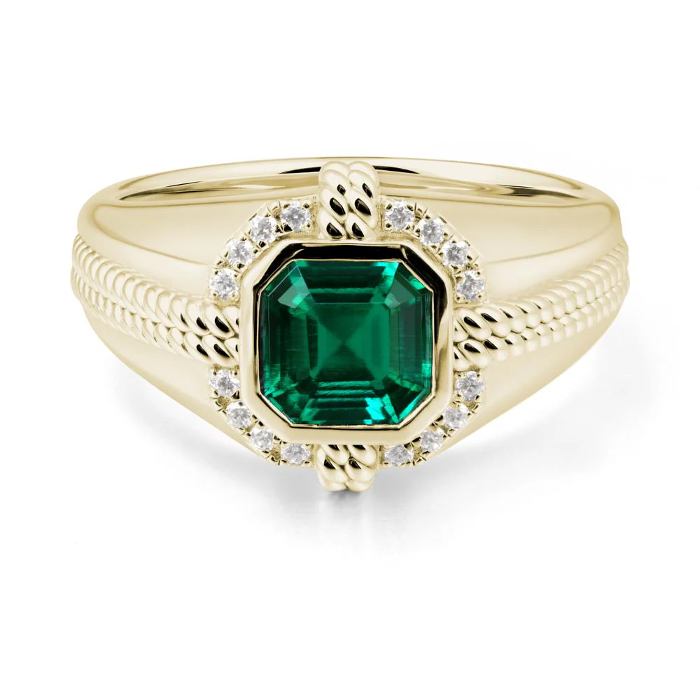 Men Emerald Ring with Wide Band - Image 4