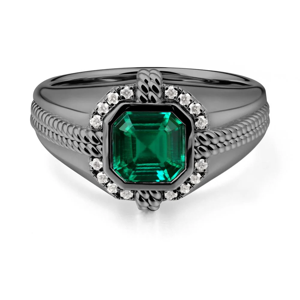 Men Emerald Ring with Wide Band - Image 8
