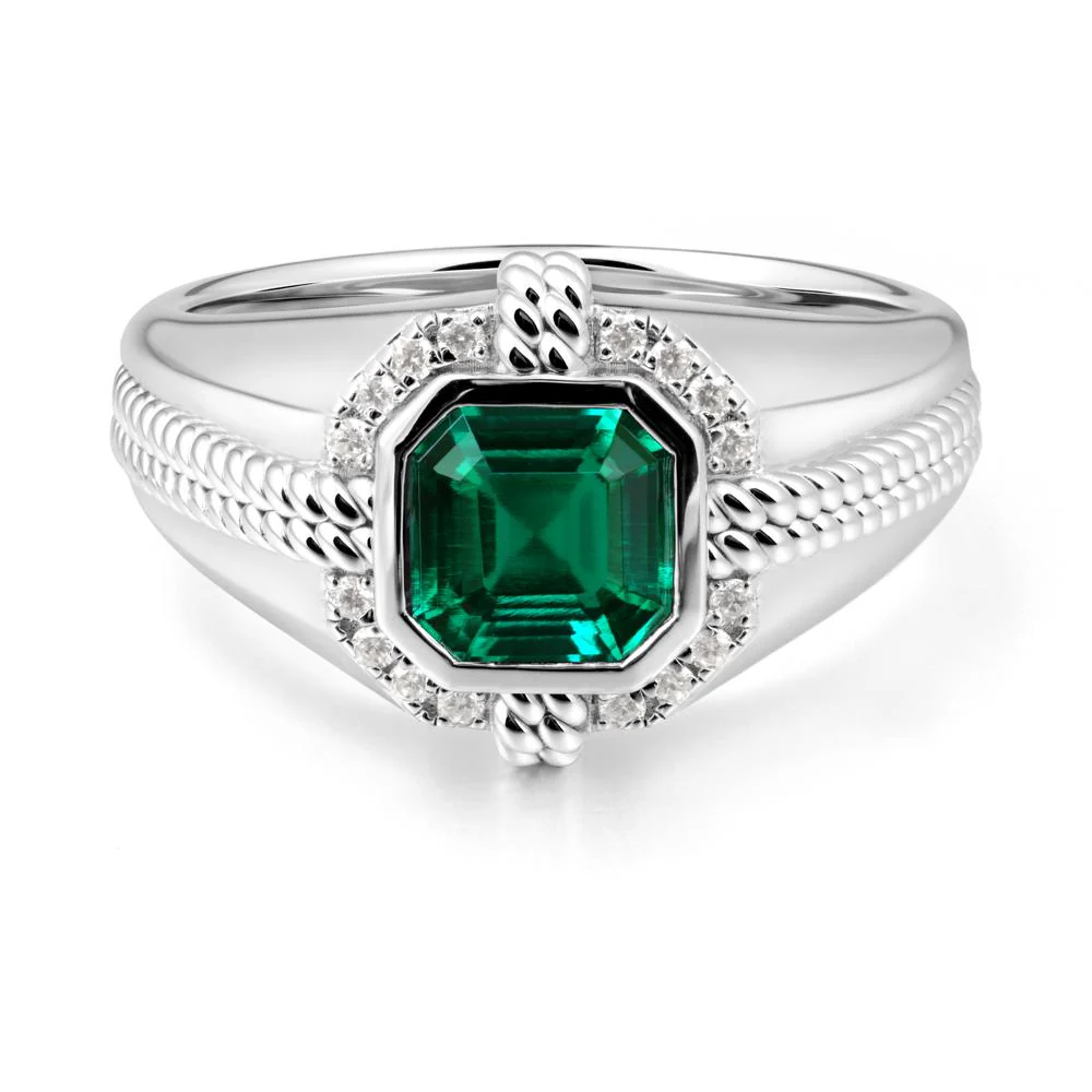 Men Emerald Ring with Wide Band - Image 9