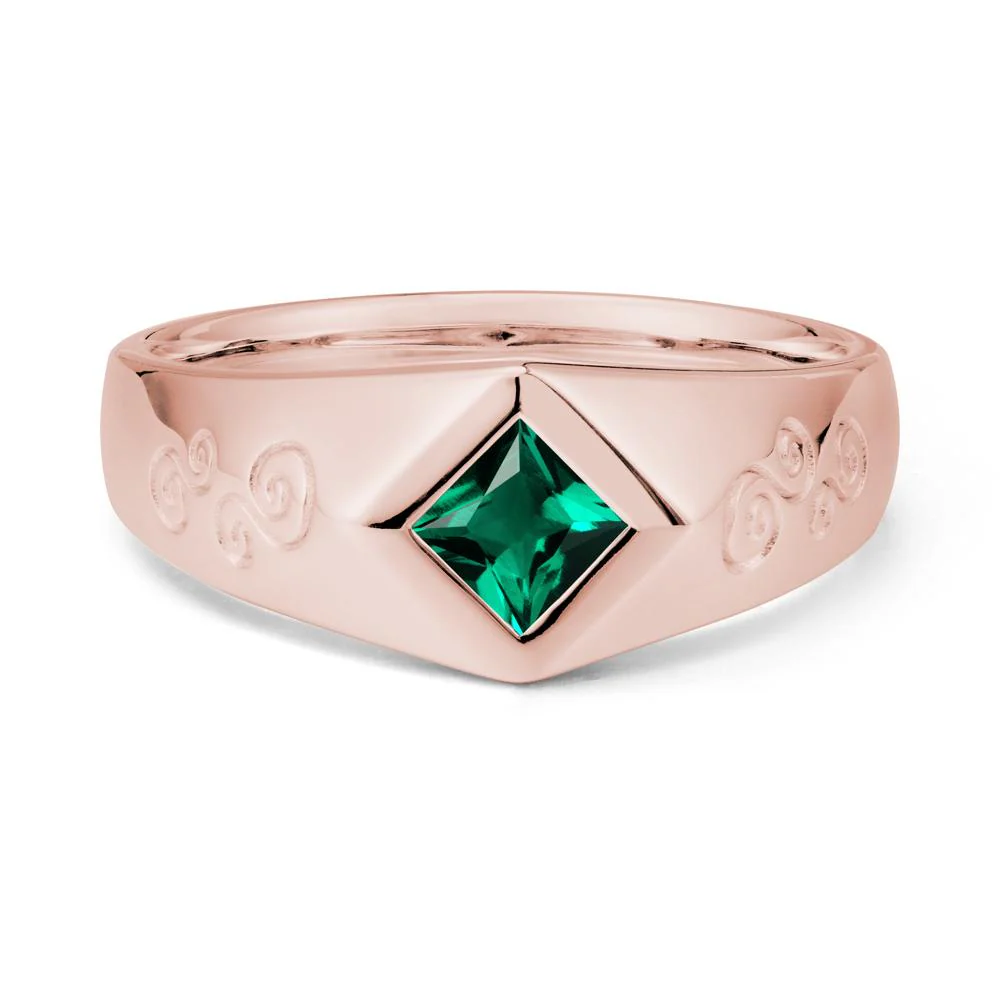 Men Emerald Scroll Engraved Ring - Image 4