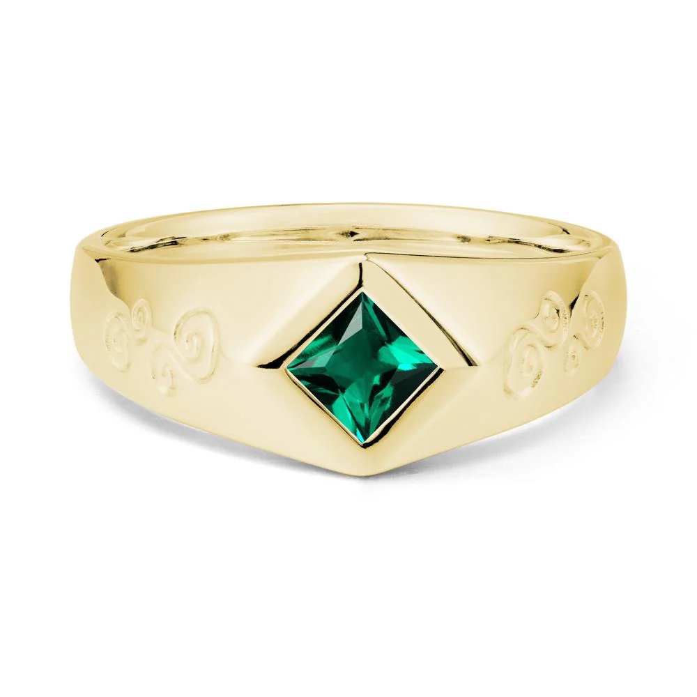 Men Emerald Scroll Engraved Ring - Image 6