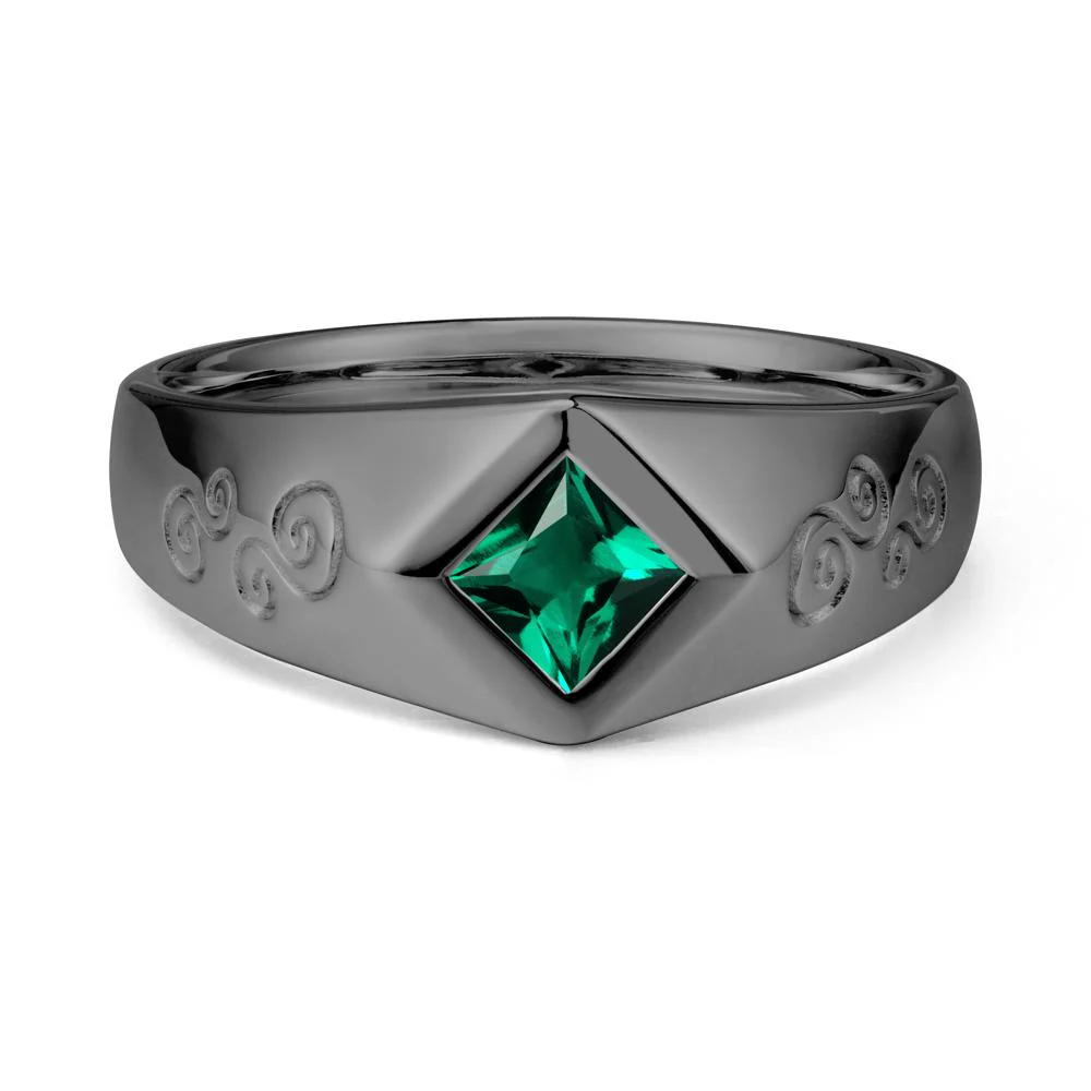 Men Emerald Scroll Engraved Ring - Image 7