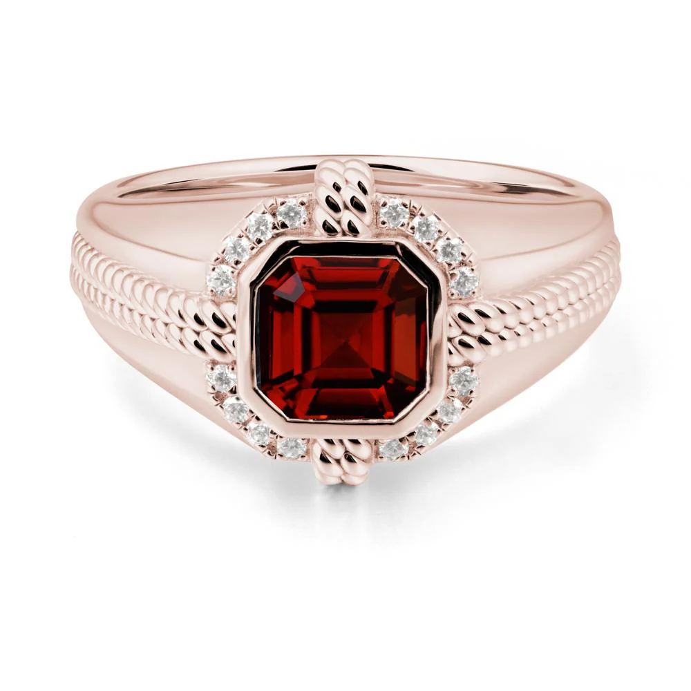 Men Garnet Promise Ring with Twist Rope Design - Image 2