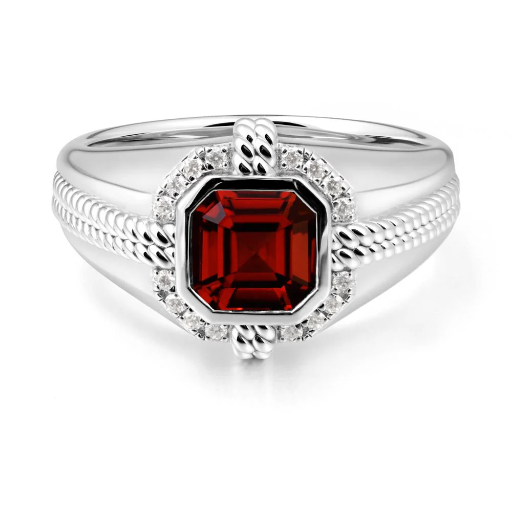 Men Garnet Promise Ring with Twist Rope Design - Image 5